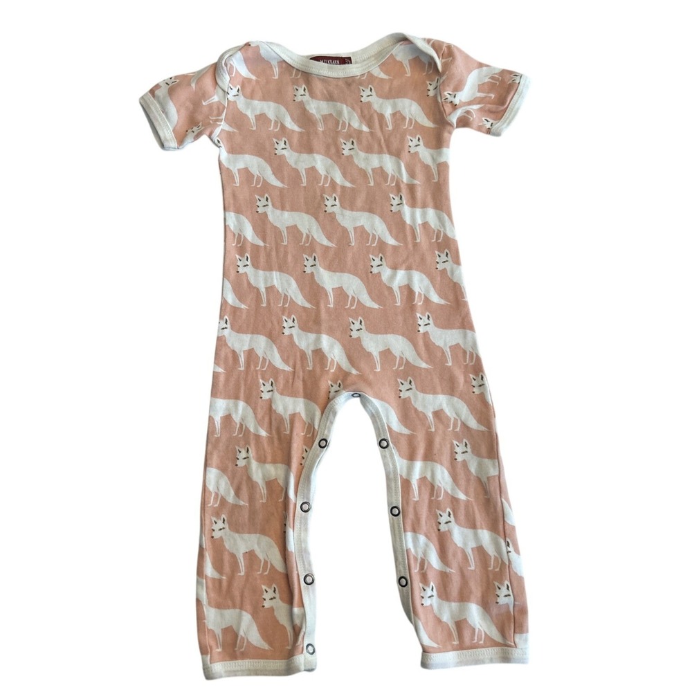 Milkbarn Girls 6-12M Pink Foxes Outfit Pink Short Sleeve Onepiece Boho